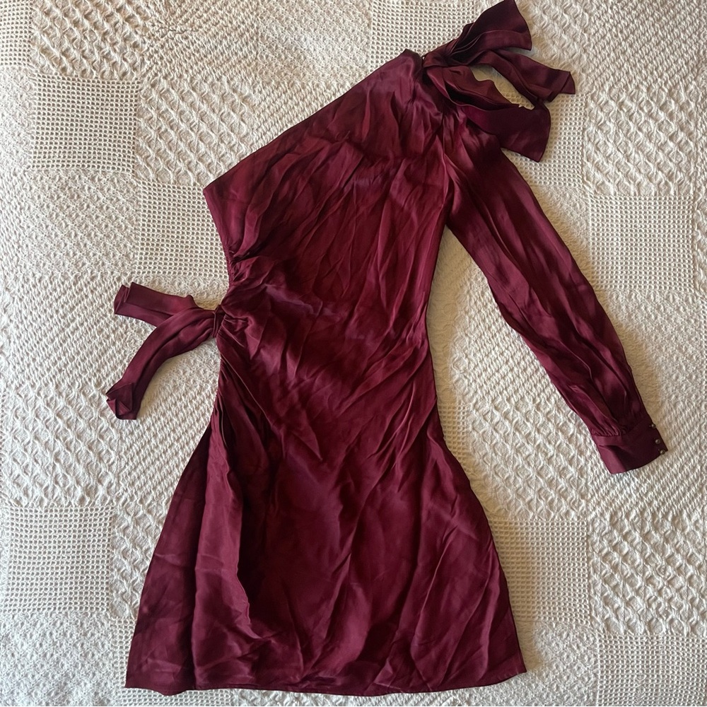 Zimmermann Burgundy One Shoulder Mini Dress - Picture 4 of 8